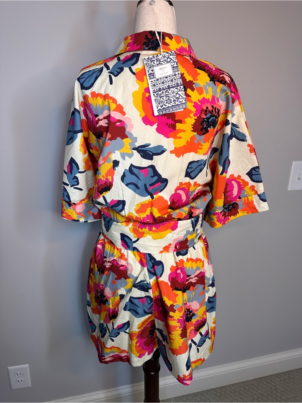 Sz 40 / 8 Sezane x Momonì Joan Jumpsuit romper shorts floral short sleeve pocket - Picture 8 of 13